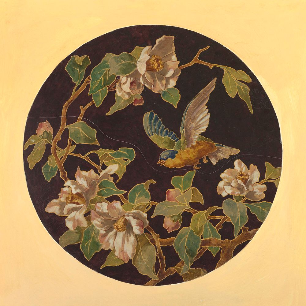 Plate Design with Bird and Flowers, Amedee de Caranza