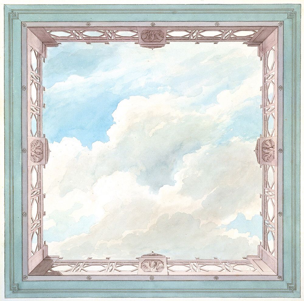 Ceiling Design with Fretwork Balcony and Open Sky, possibly for Conservatory/ Music Room, or Dining Room, Frederick Crace