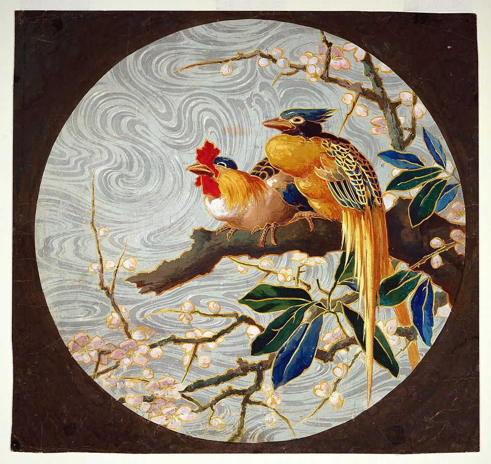 Plate Design with Pair of Exotic Birds on a Blossoming Branch, Amedee de Caranza