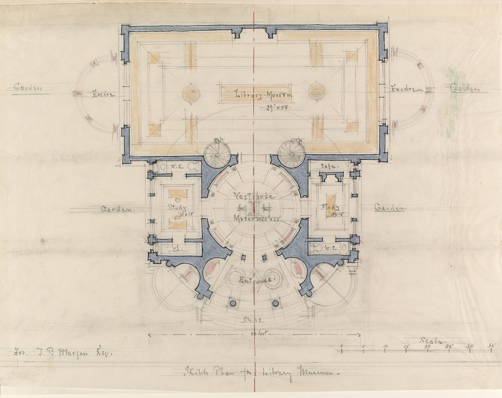 Plan, Sketch for Library Museum for J. Pierpont Morgan, Esq., New York