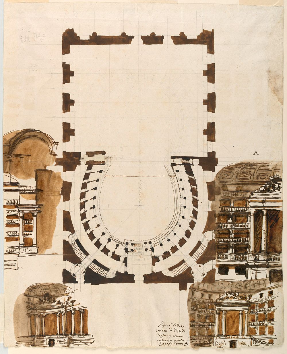 Ground Plan and Elevations of Theater Boxes, Probably for the Teatro del Versaro (later Morlacchi), Perugia, Italy, Giuseppe…