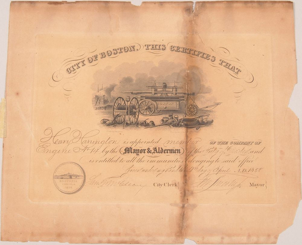 Membership Certificate, "City of Boston", Smithsonian National Museum of African Art