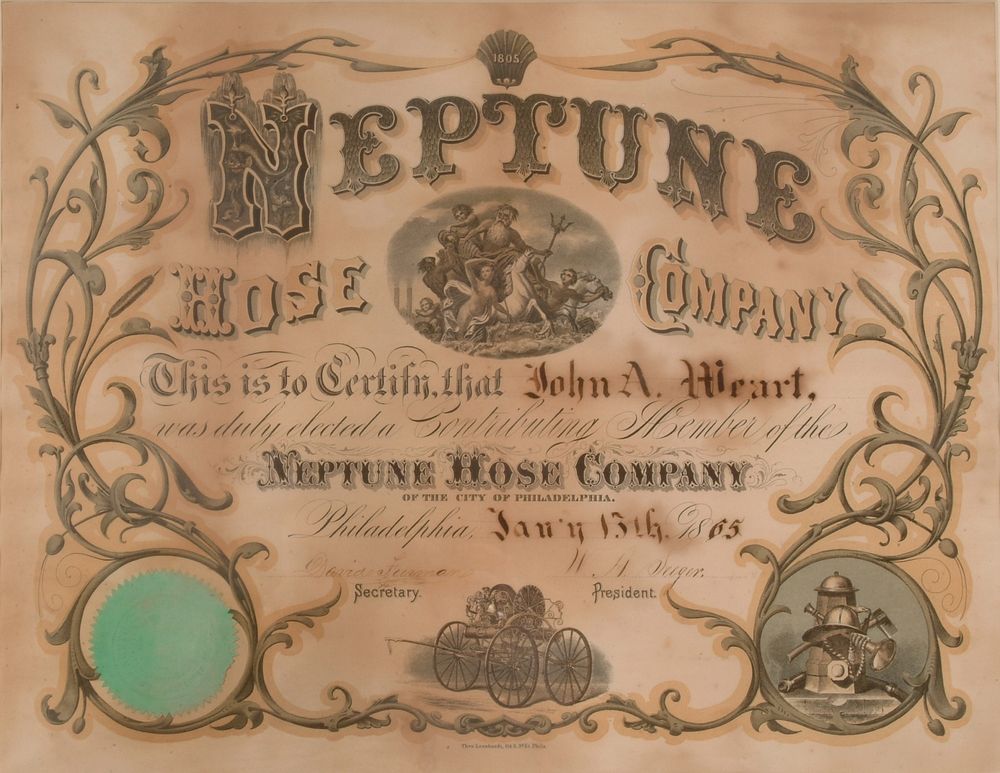 Membership Certificate, "Neptune Hose Company", Smithsonian National Museum of African Art