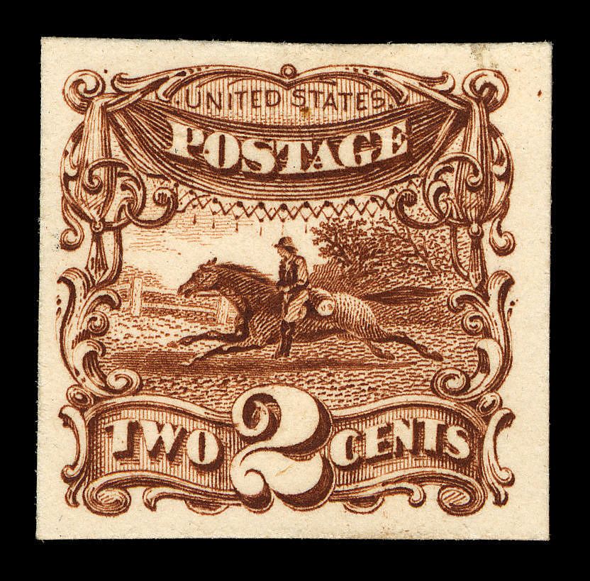 2c brown Post Rider & Horse plate proof single
