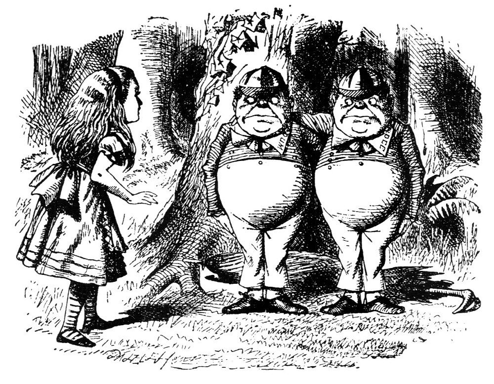 Tweedledum and Tweedledee, characters from Alice's Adventures in Wonderland (1865) by John Tenniel
