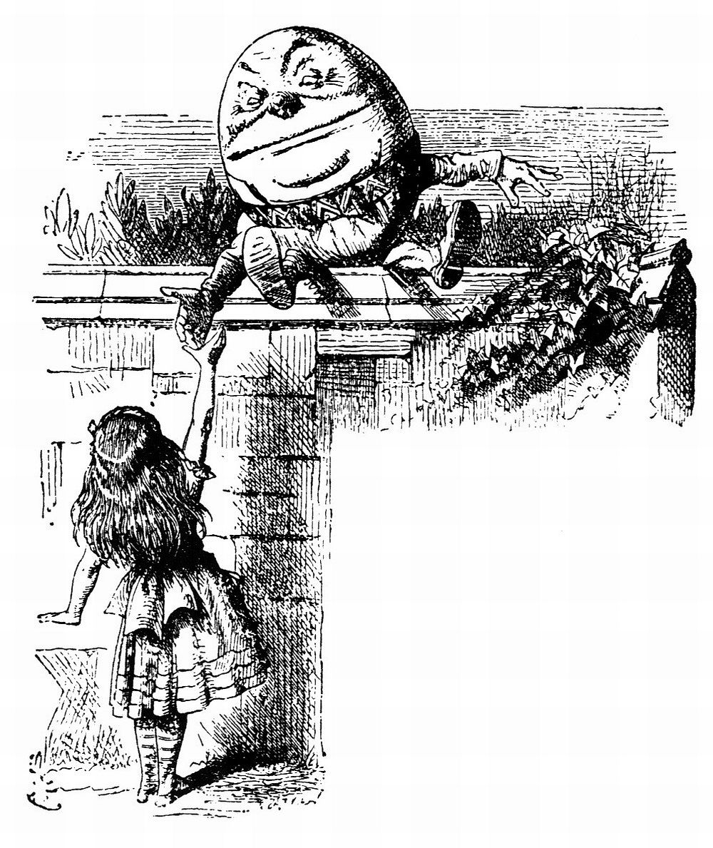 Humpty Dumpty, a character from Alice's Adventures in Wonderland (1871) by John Tenniel