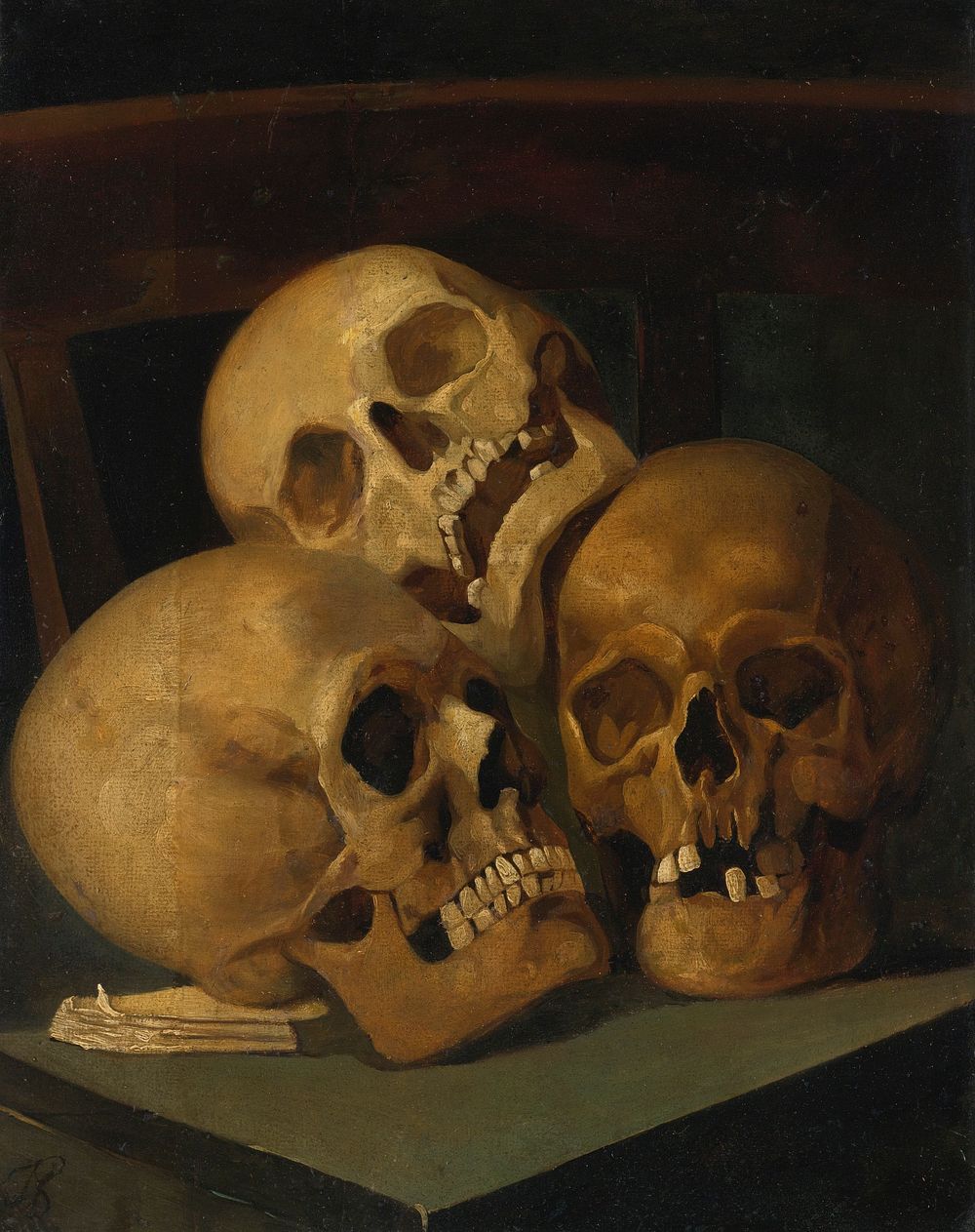 Henri Jan Augustyn Leys Still Life of Three Skulls