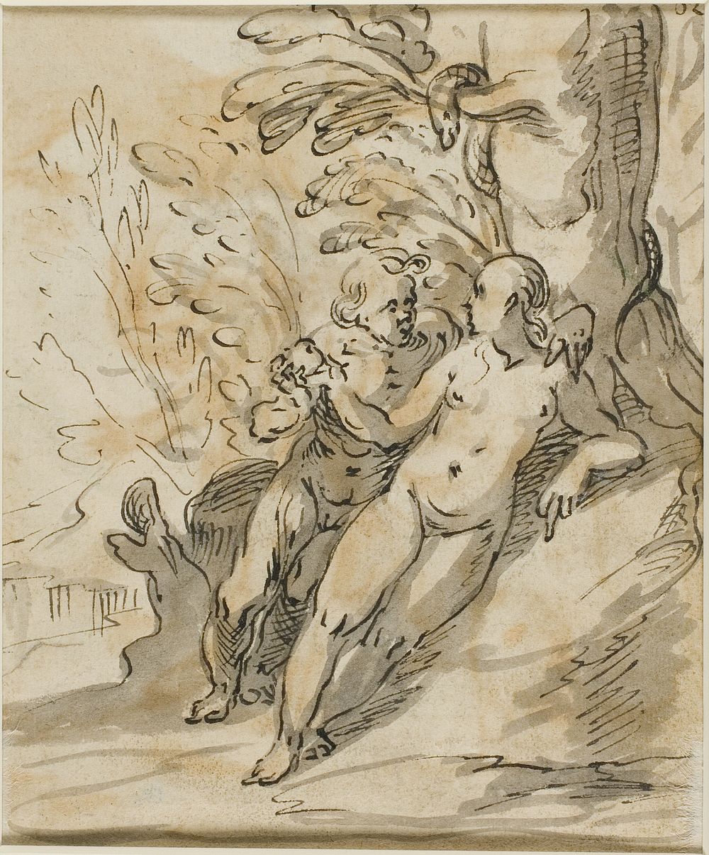 Adam and Eve Under a Tree (recto); Two Men in Dispute (verso) by Hermann Weyer