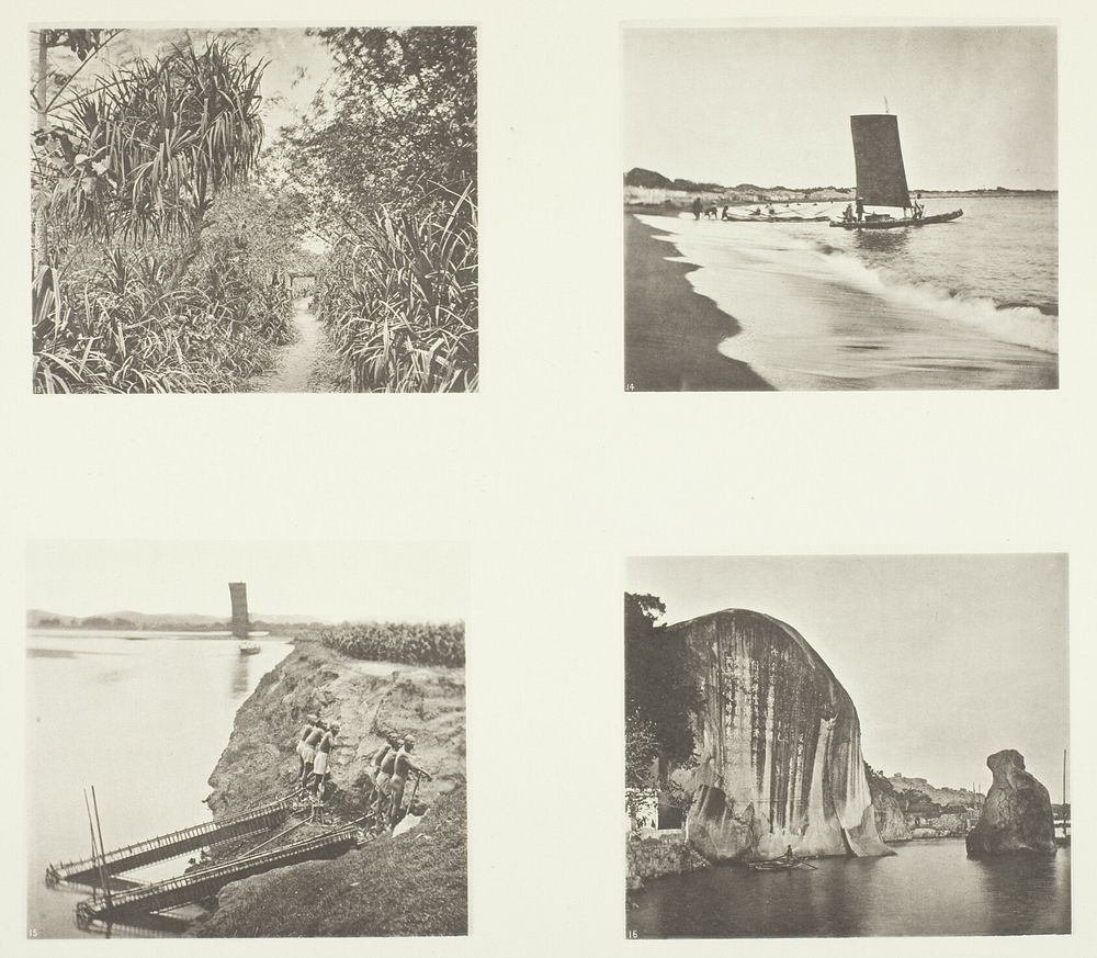 A Country Road near Taiwanfu; A Catamaran; Chain Pumps; Rock Inscriptions, Amoy by John Thomson