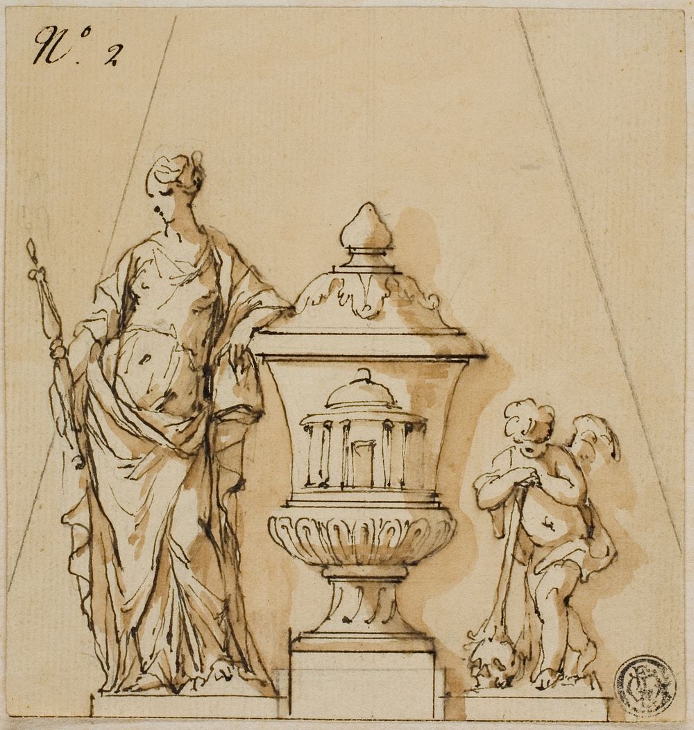 Design for a Funerary Monument with Fate, Urn, Putto by John Michael Rysbrack