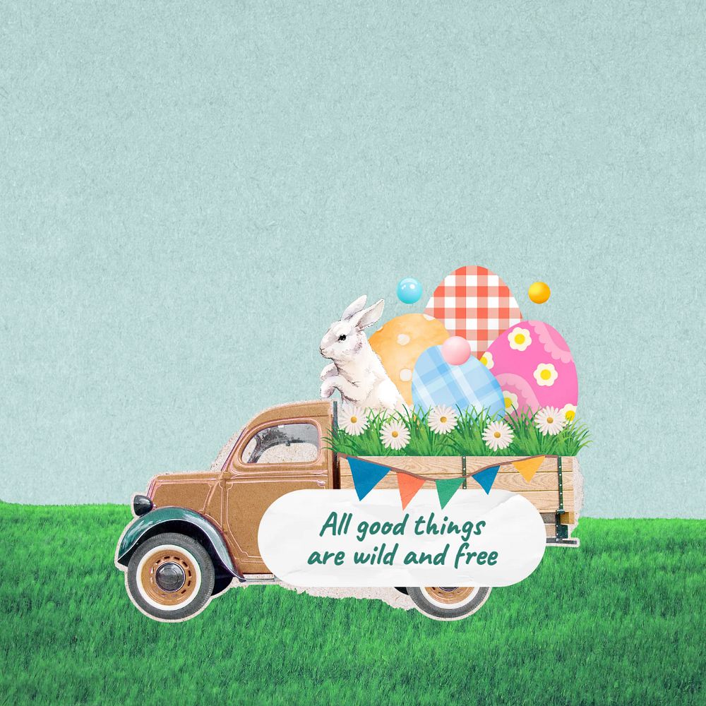 Easter bunny illustration, inspirational quote