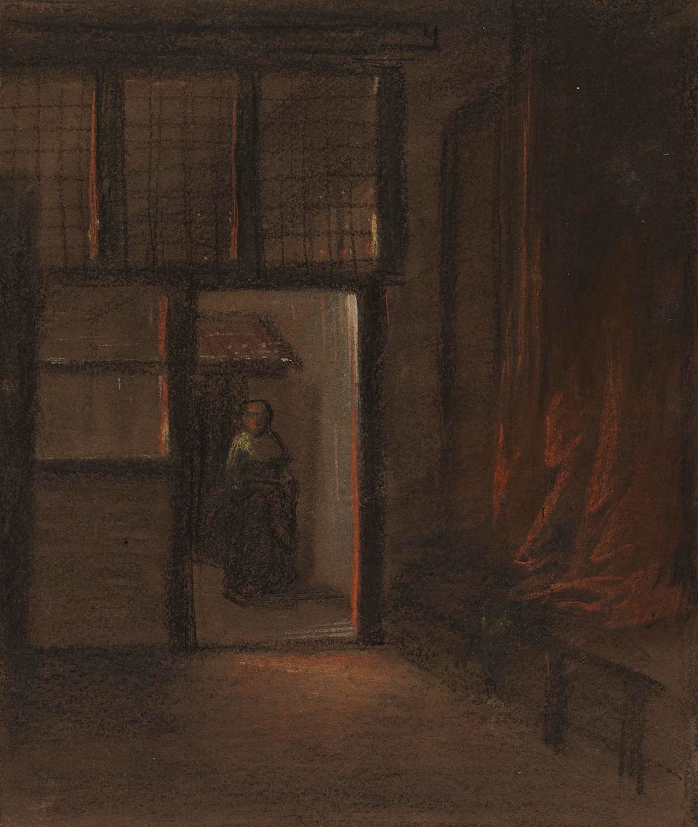 Woman in Doorway (mid 19th century) by Alfred Jacob Miller and After Nicolaes Maes