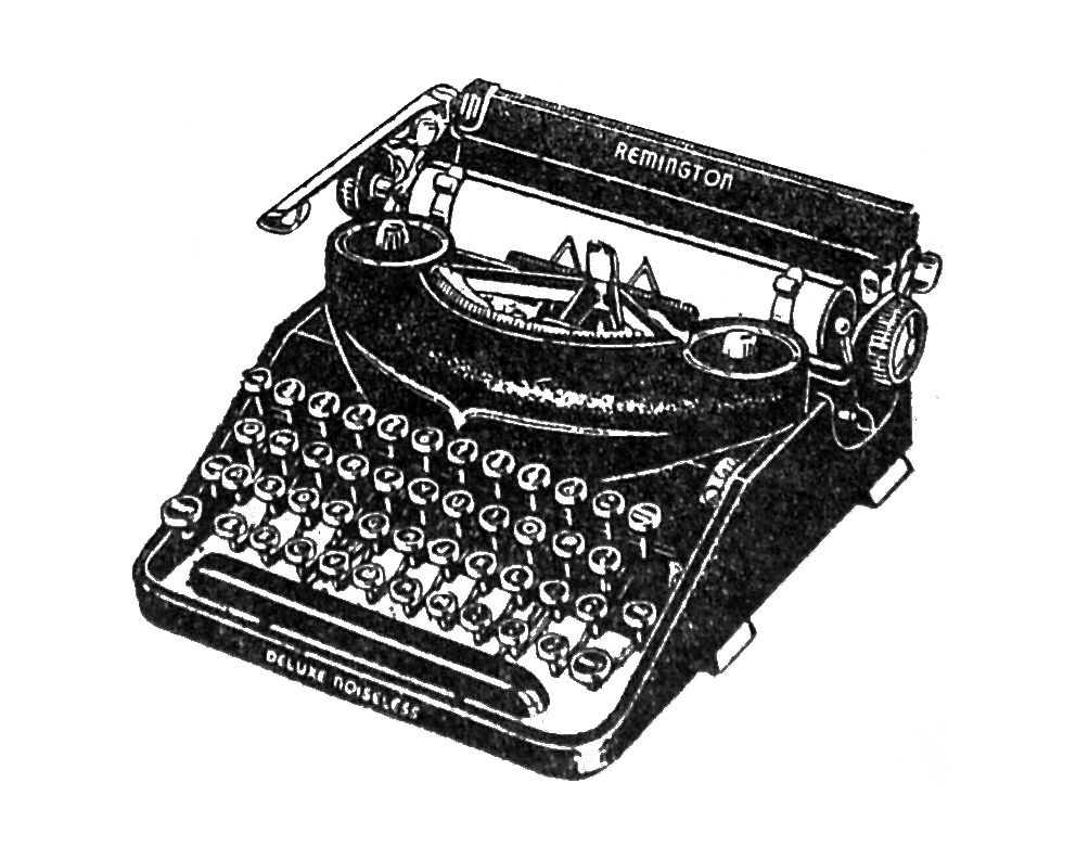 Drawing of a Remington Deluxe Noiseless Portable Typewriter. Advertisement for a Remington Deluxe Noiseless Portable…
