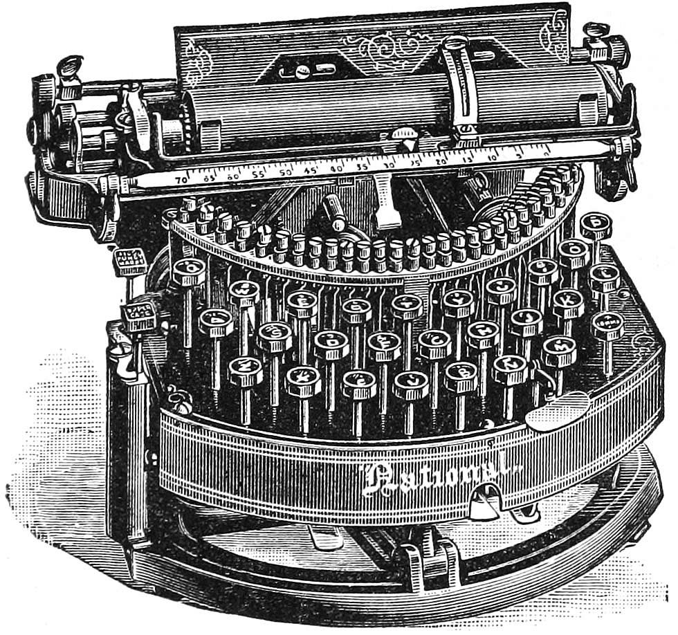 National typewriter with curved keyboard, from an 1890 advertisement