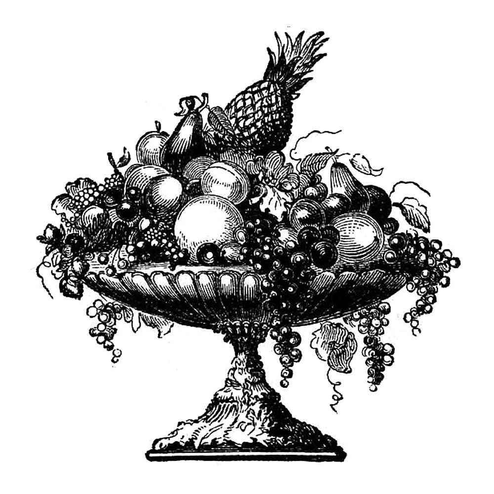 Typographic ornament of a bowl of fruit
