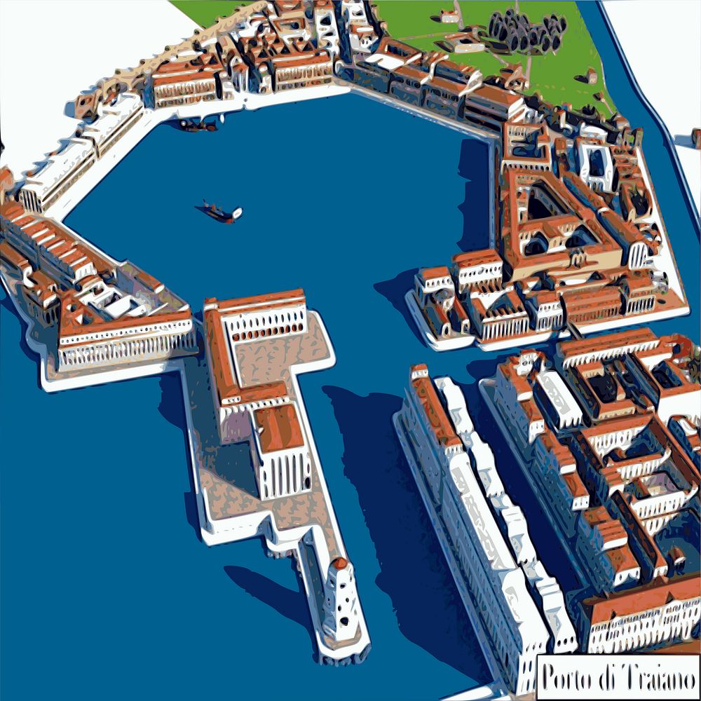 Porto Di Traiano, Italy historical landmark illustration vector