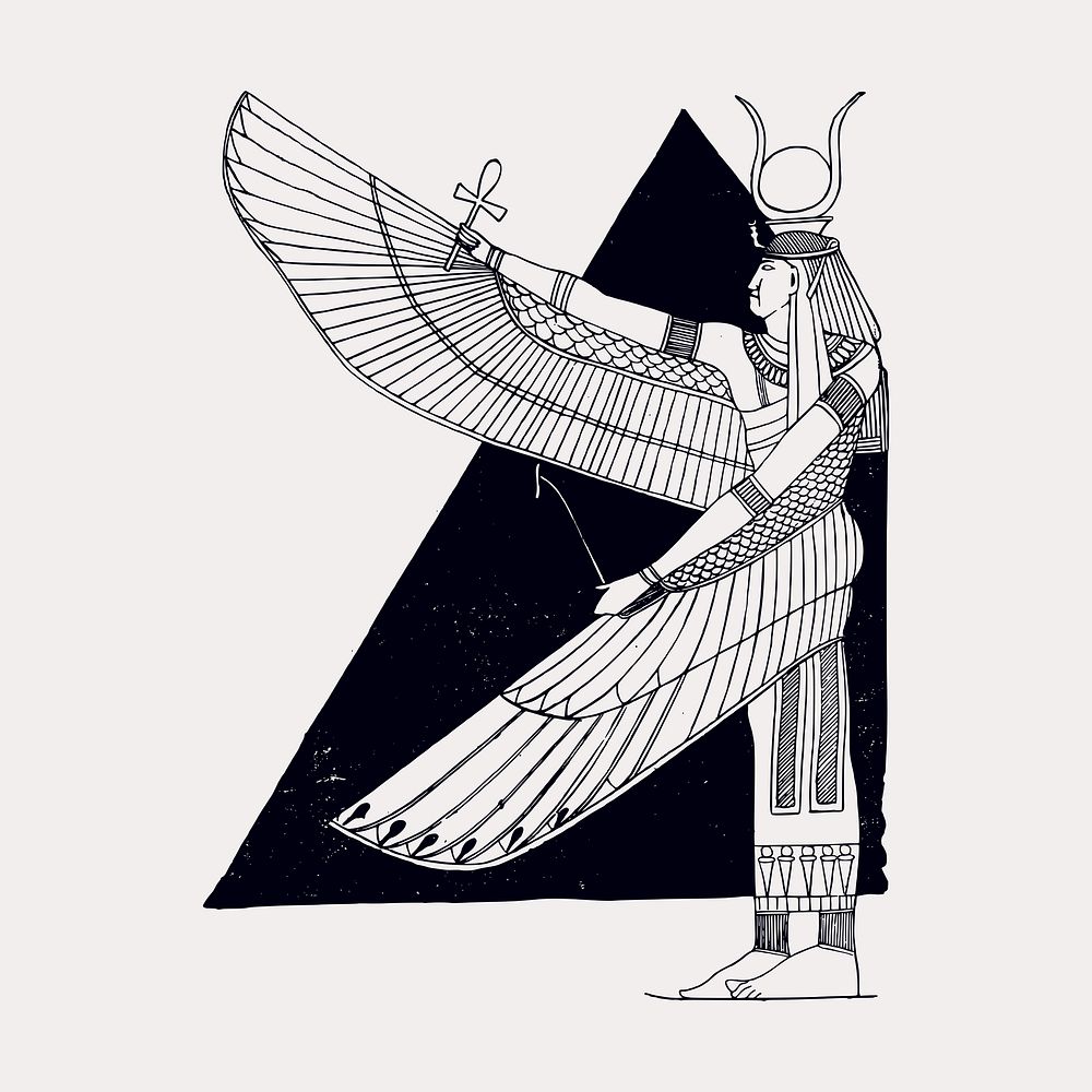 Isis Egyptian goddess silhouette collage element vector