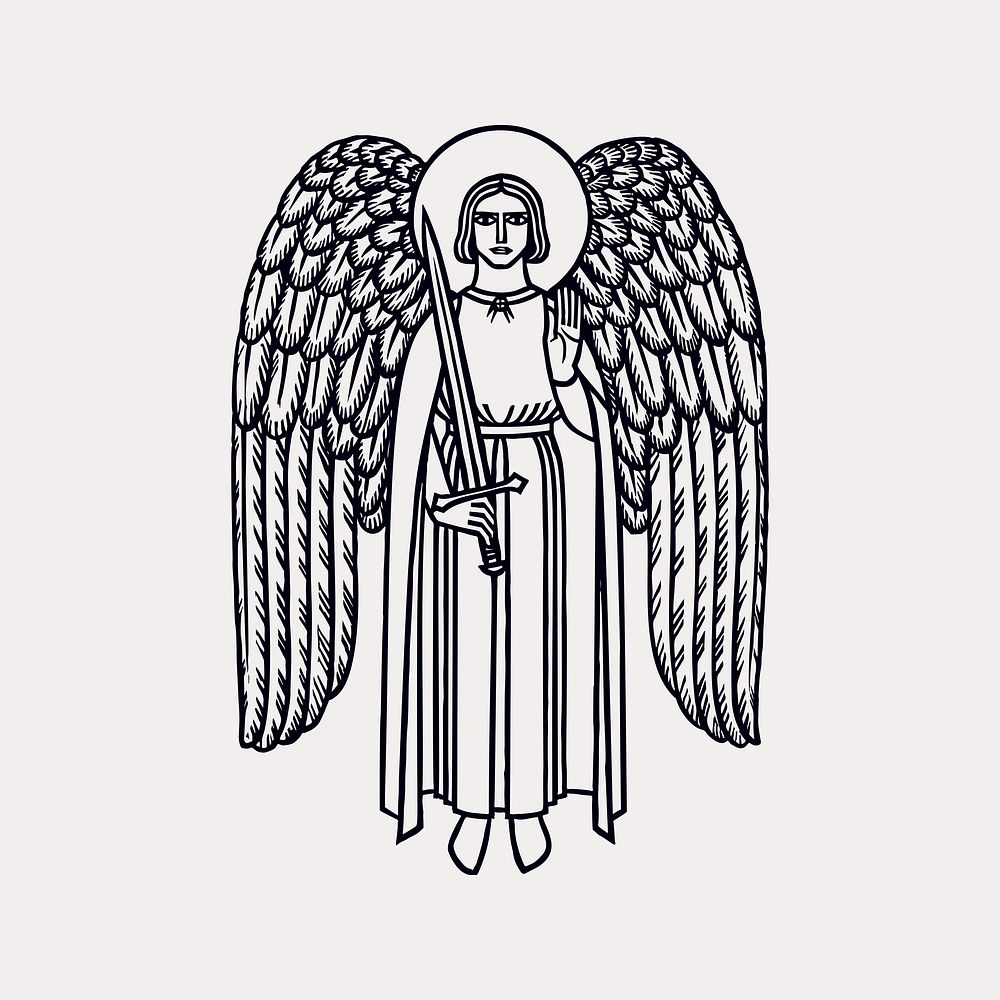 Heavenly angel line art collage element vector