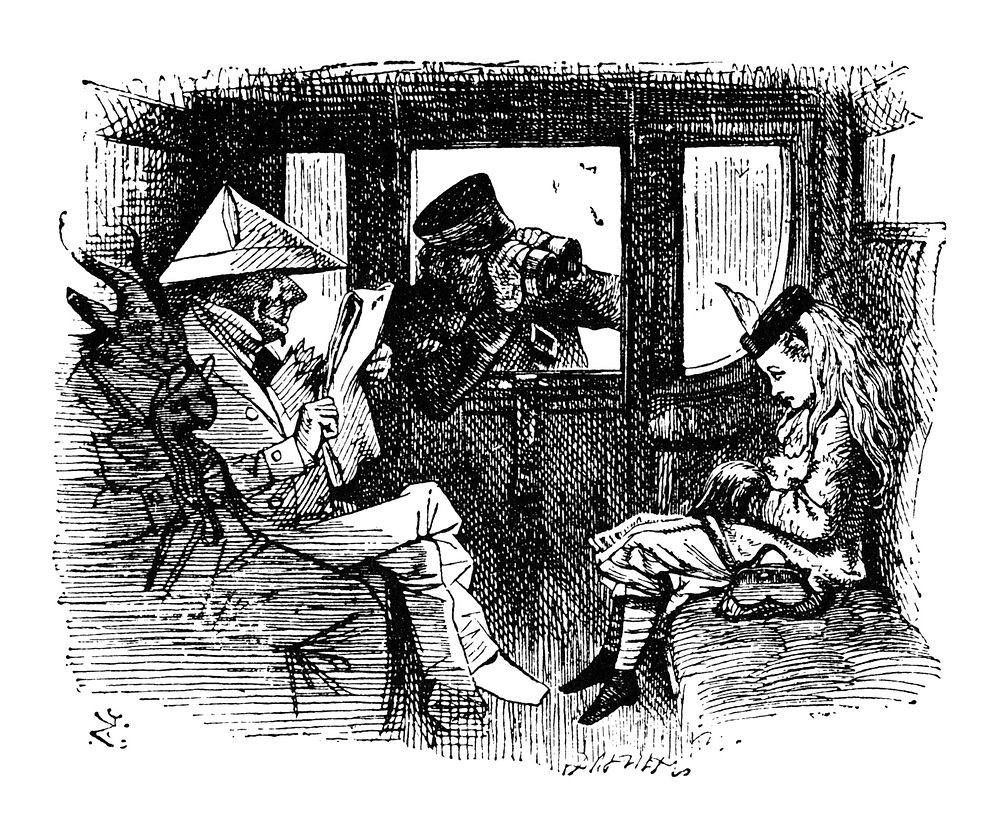 Gentleman dressed in paper, a scene from Alice's Adventures in Wonderland (1865) by John Tenniel