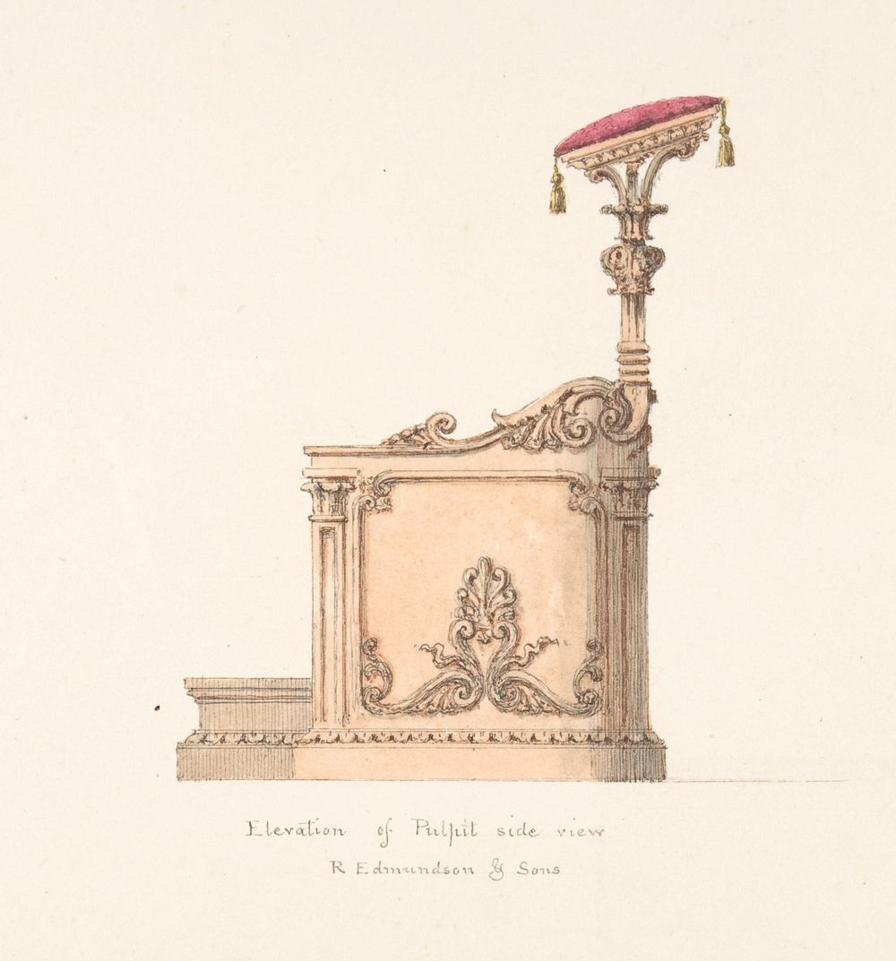 Elevation of a Pulpit, Side View, R. Edmundson & Sons, Anonymous, British, 19th century