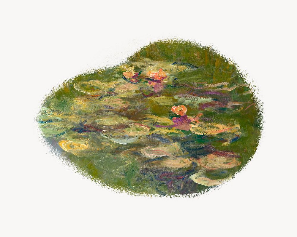 Water lilies brush stroke badge. Claude Monet artwork, remixed by rawpixel.
