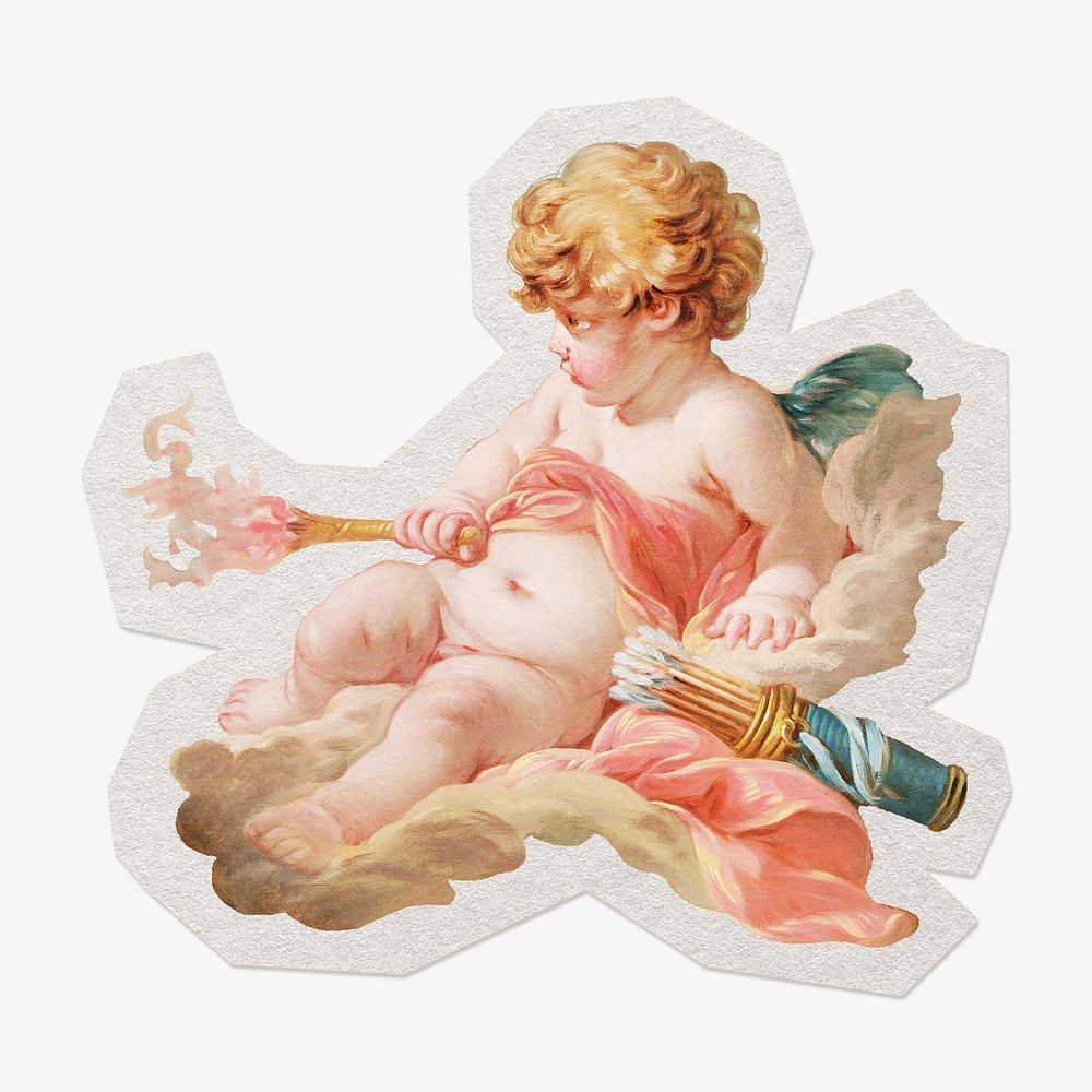 Fran&ccedil;ois Boucher's Allegory of Painting paper element with white border , artwork remixed by rawpixel.