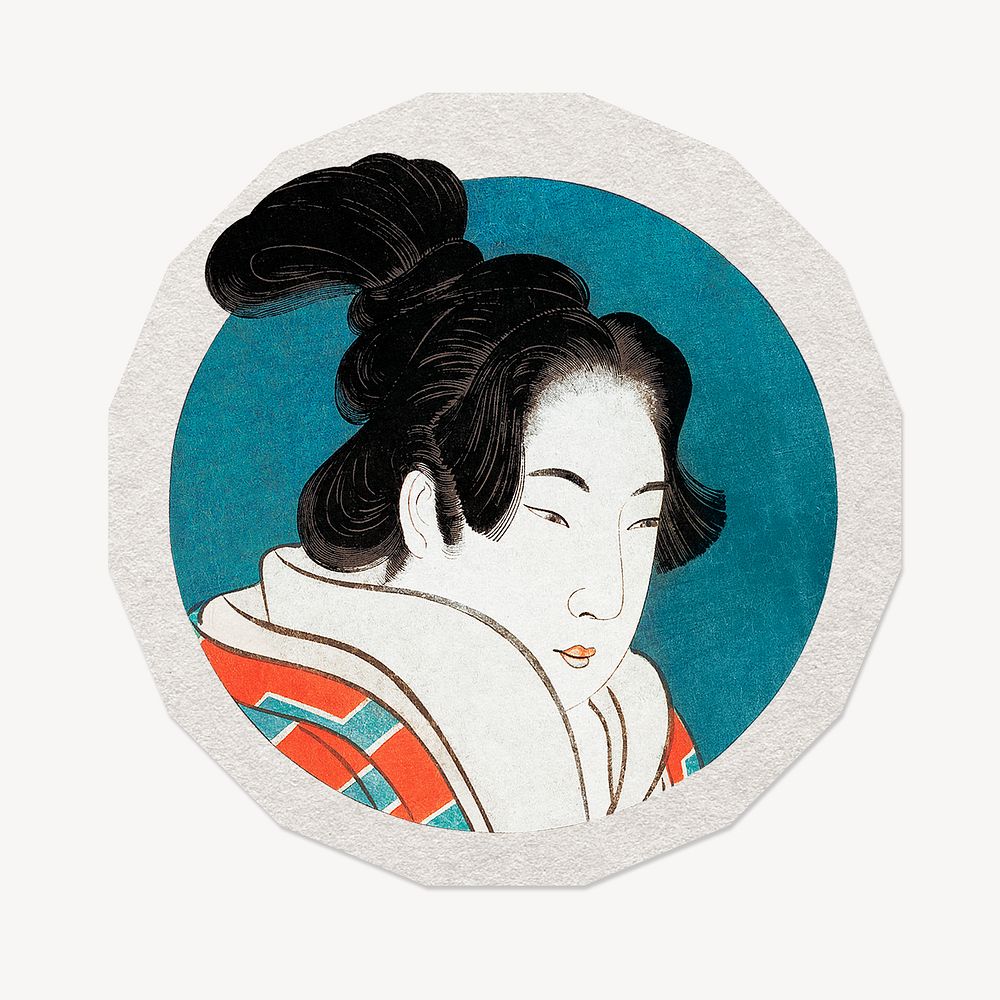 Hokusai&rsquo;s Japanese woman paper element with white border 