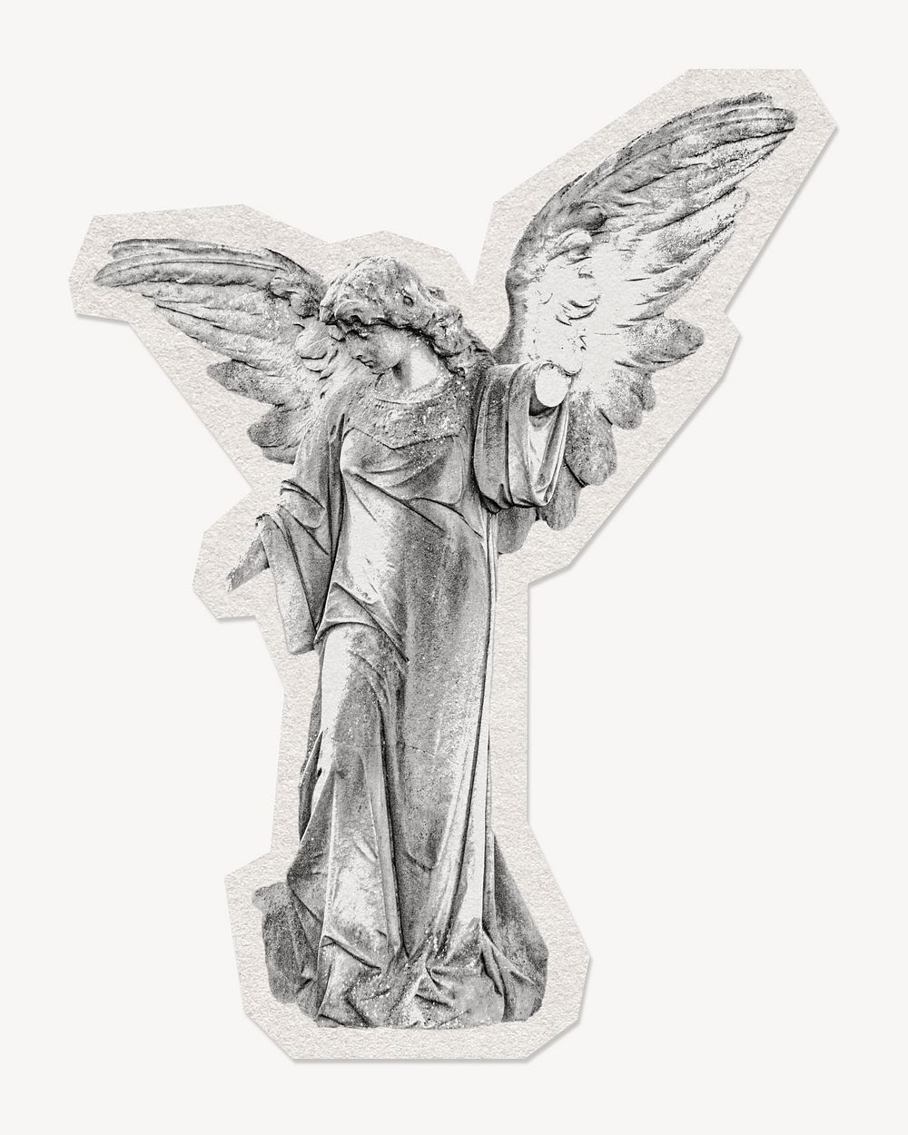 Angel statue paper element with white border