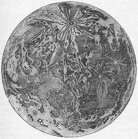 An illustration from the novel "From the Earth to the Moon" (1868) by Jules Verne drawn by Henri de Montaut.