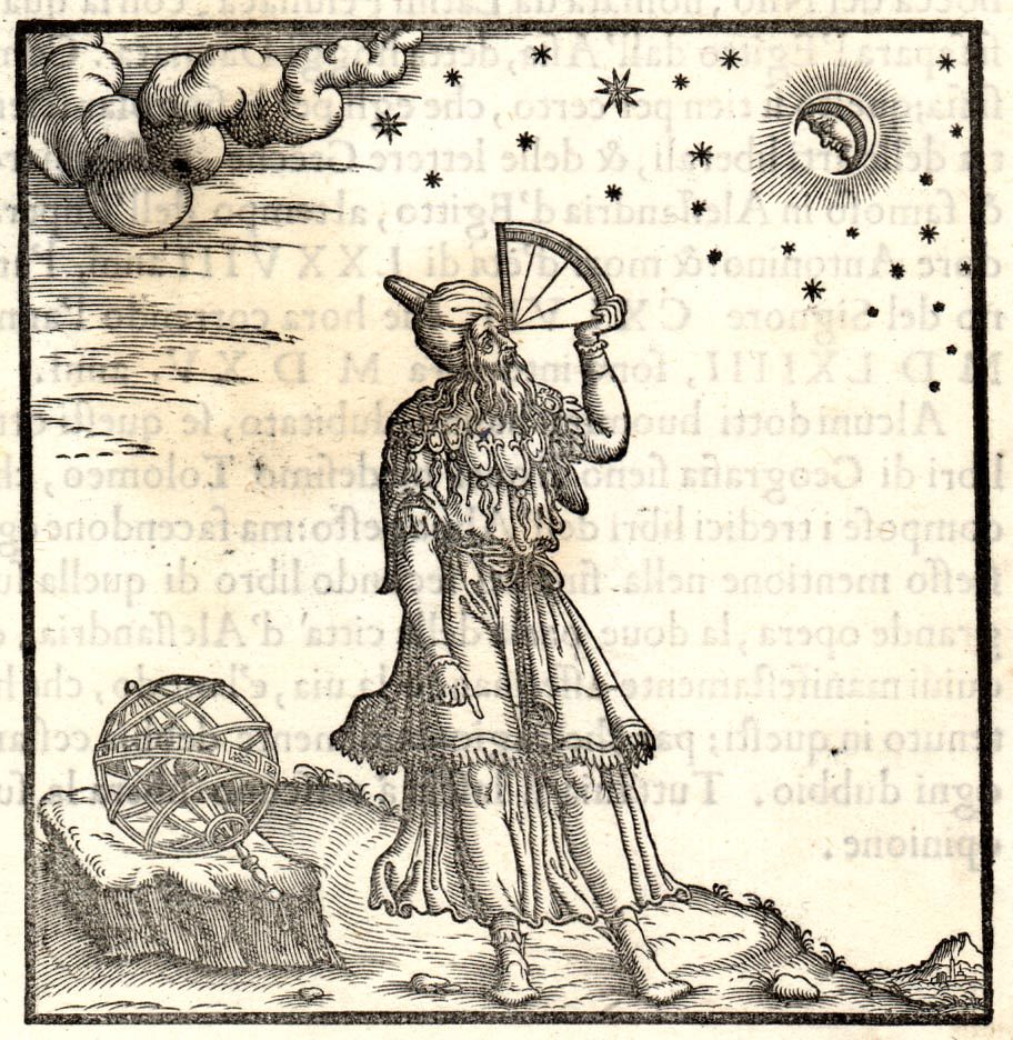 Ptolemy from "CLAVDIO TOLOMEO PRINCIPE DE GLI ASTROLOGI, ET DE GEOGRAFI" published by Giordano Ziletti