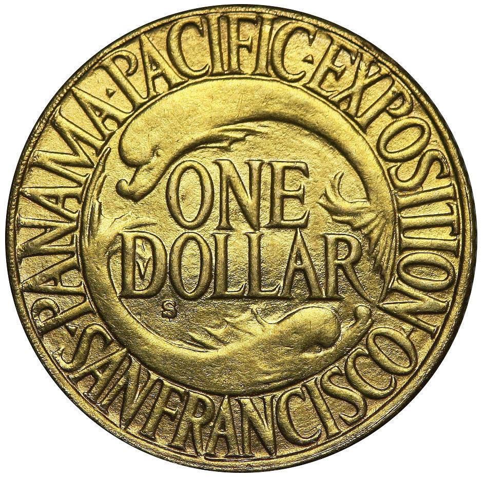 Reverse of a 1915-S Panama-Pacific gold dollar