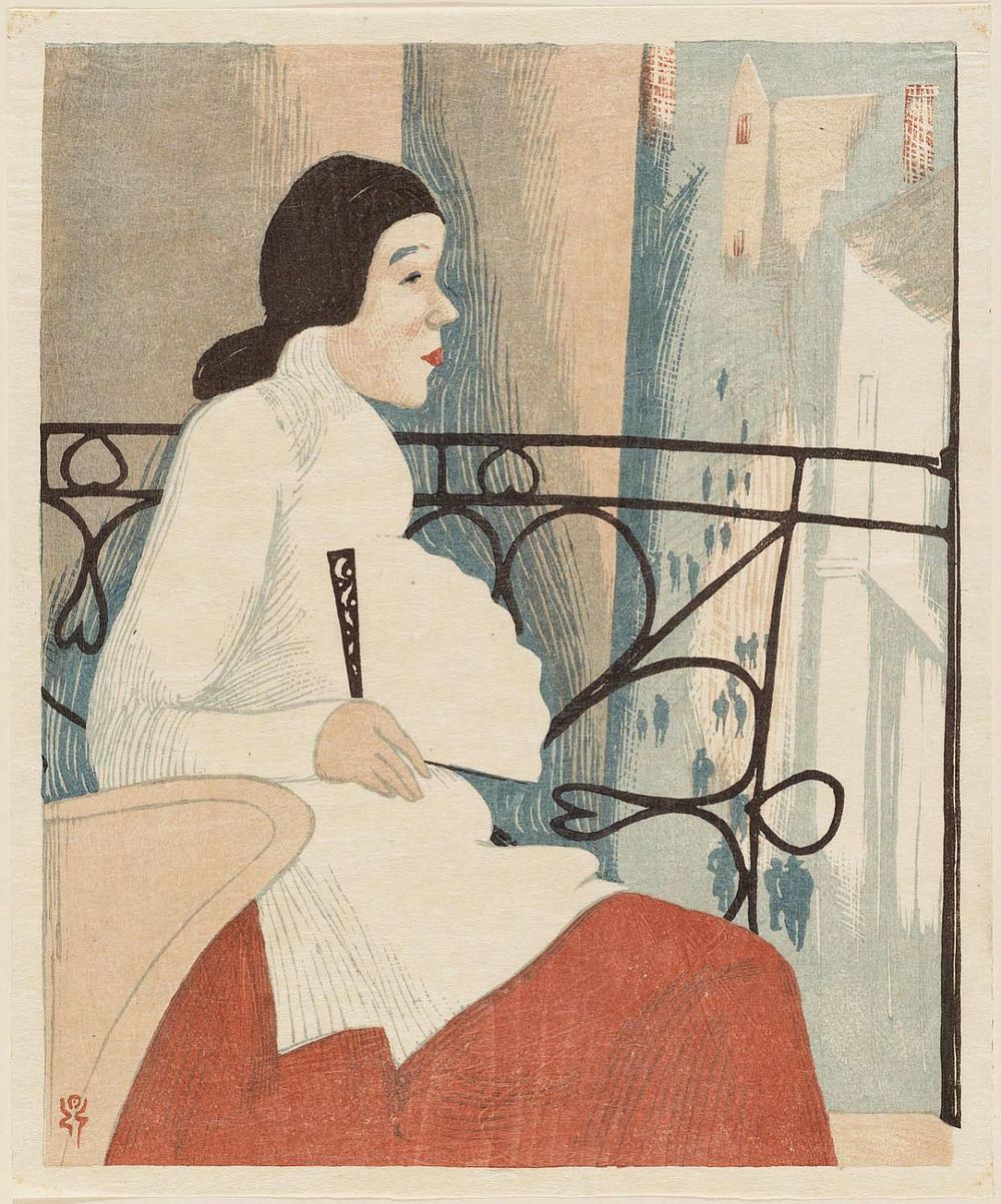 Colour woodblock print of a Chinese woman by Japanese artist Kanae Yamamoto