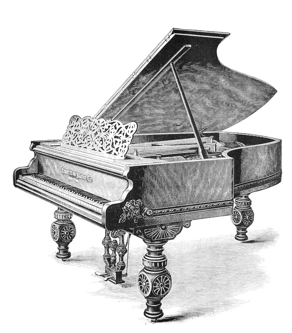 Emerson parlor grand piano, from an 1889 catalogue