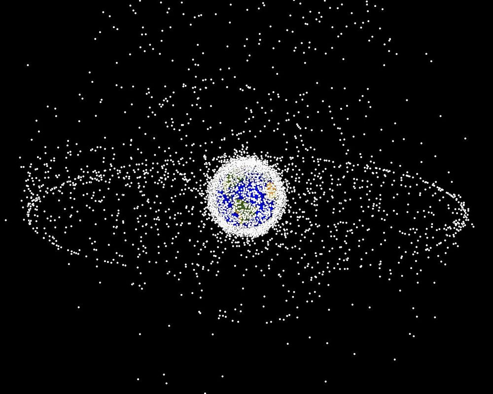 Debris plot by NASA.A computer-generated image of objects in Earth orbit that are currently being tracked. Approximately 95%…