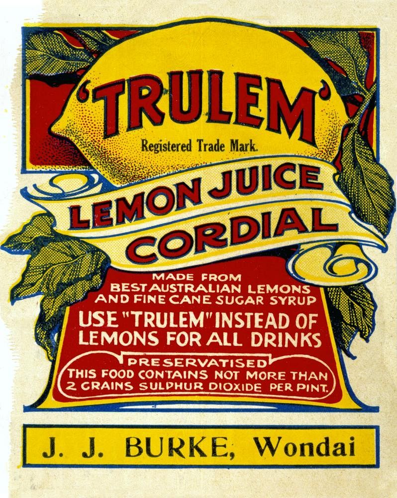 Creator: UnidentifiedLocation: Wondai, QueenslandDescription: Label reads: 'Trulem' Lemon Juice Cordial, Registered Trade…