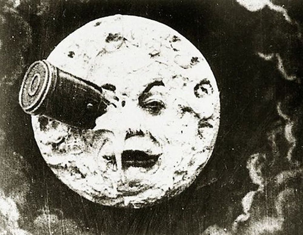 A frame from the 1902 French silent adventure film 'A Trip to the Moon' (Le Voyage dans la Lune)