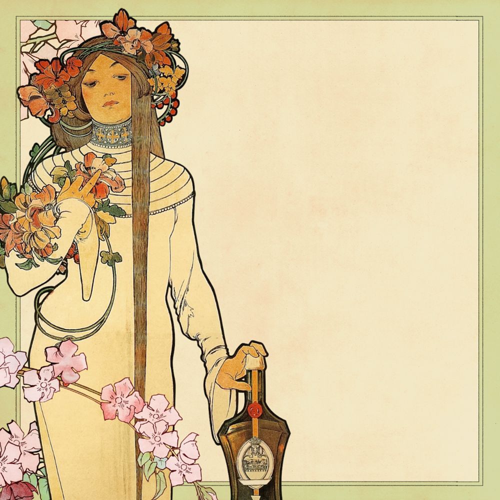 The Trappistine frame background, Alphonse Mucha's famous artwork. Remixed by rawpixel.