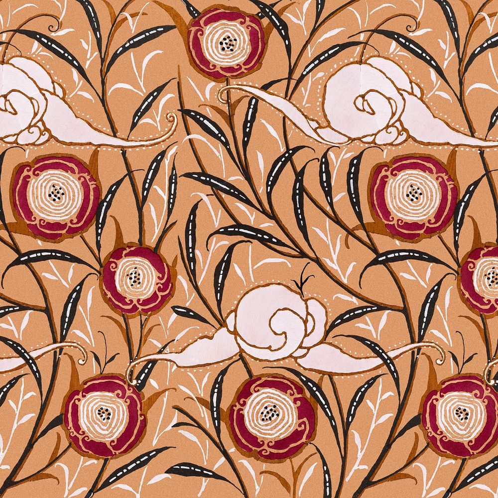 Aesthetic flower pattern, Art Nouveau background in oriental style