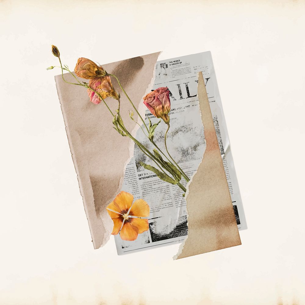Autumn flower journal clipart, aesthetic paper collage vector