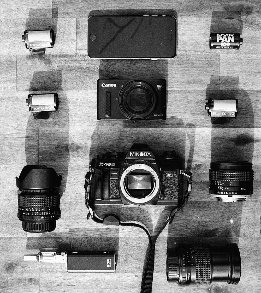 Flat lay camera and devices, location unknown, February 12, 2016. 