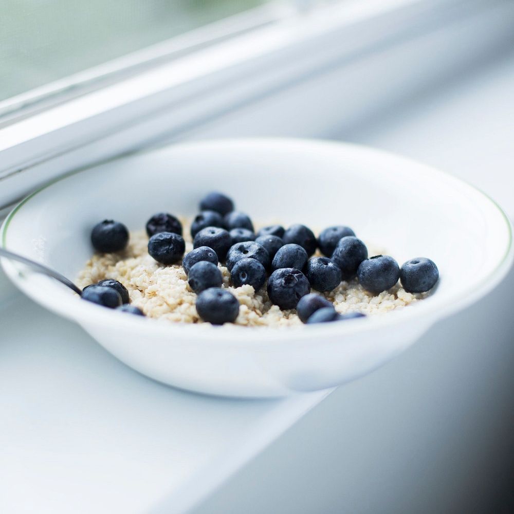 Free blueberries and oat meal image, public domain fruit CC0 photo.