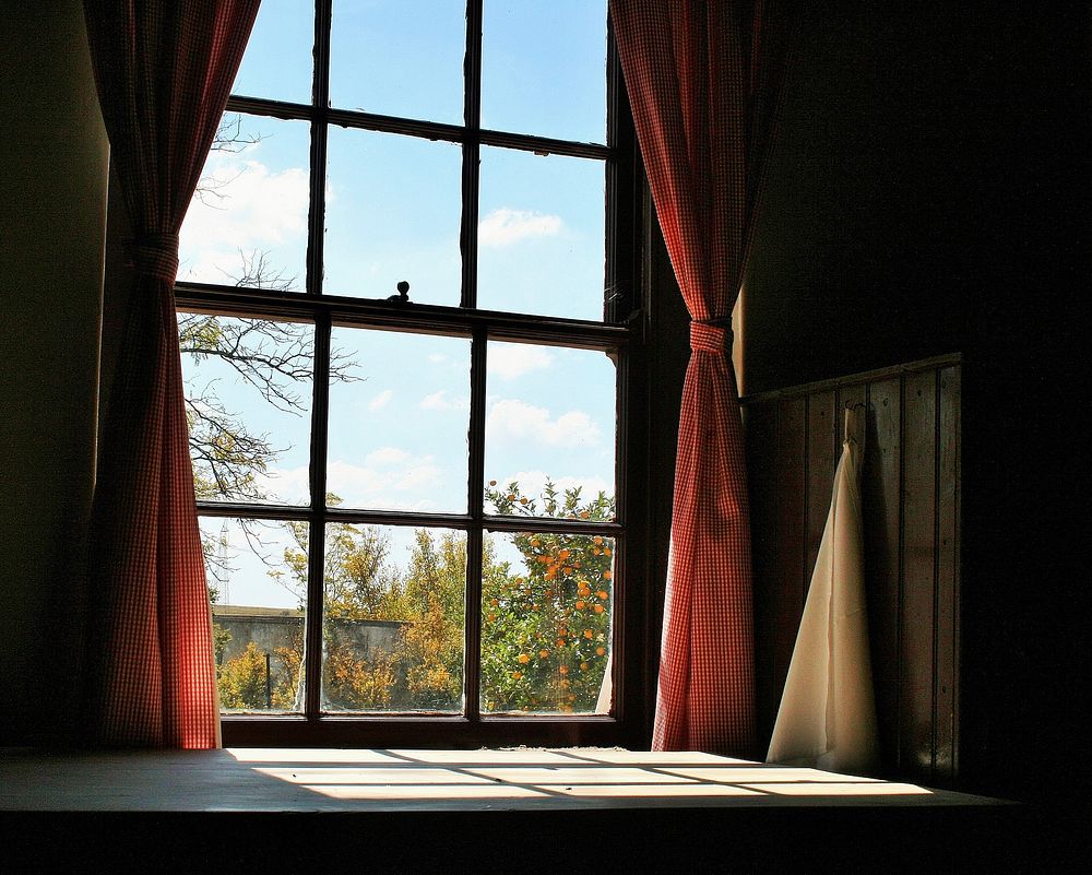Window and red curtain. Free public domain CC0 photo.