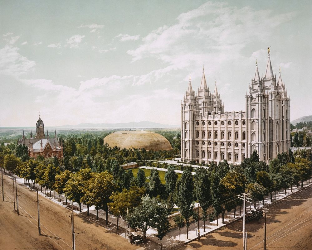 Temple Square photochrome, Salt Lake City. Free public domain CC0 image.