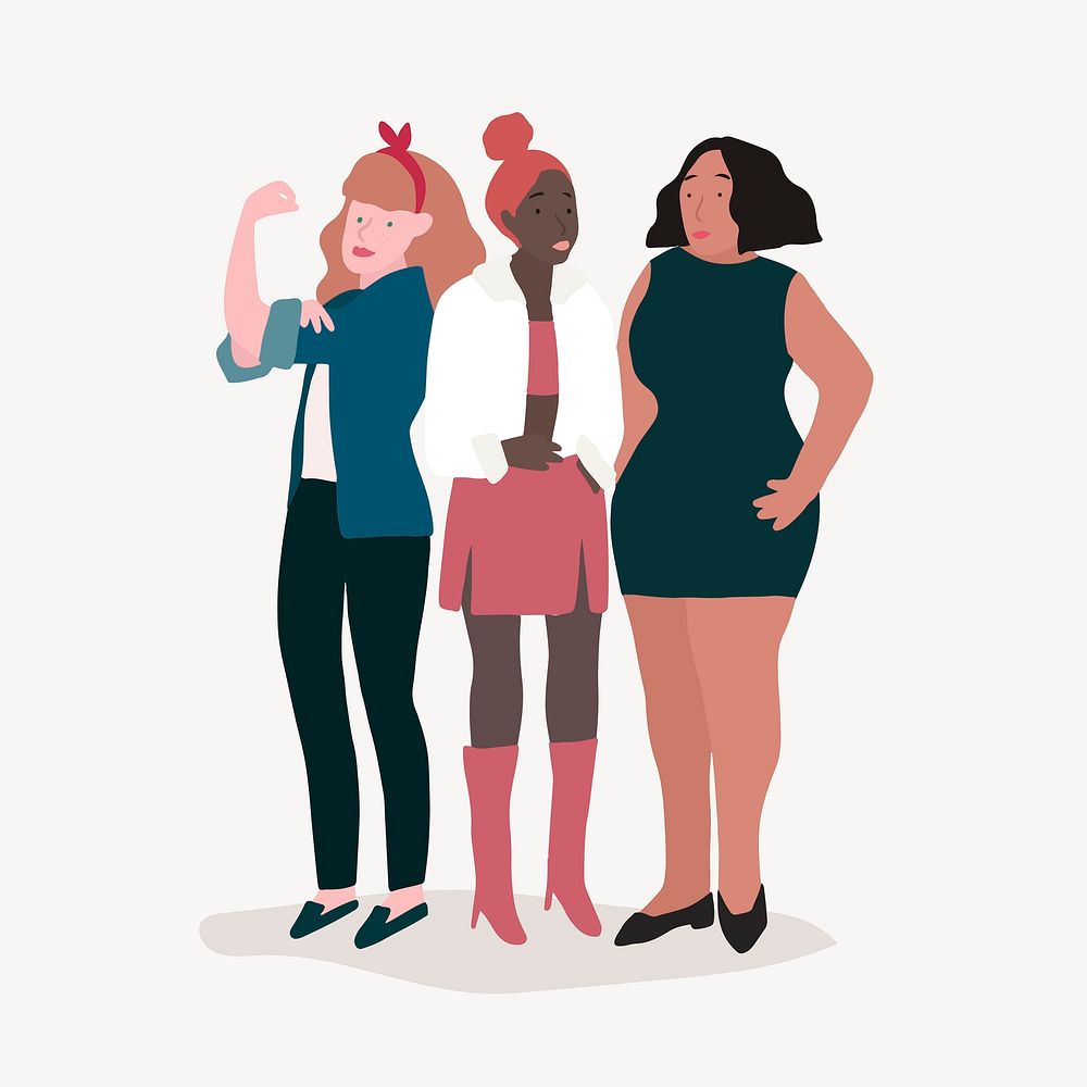 Feminist women clipart, character illustrations vector