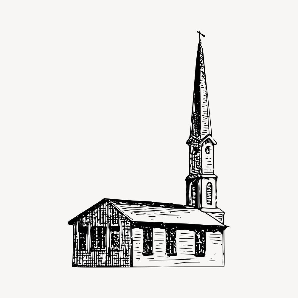 Small church clipart, vintage architecture illustration vector. Free public domain CC0 image.