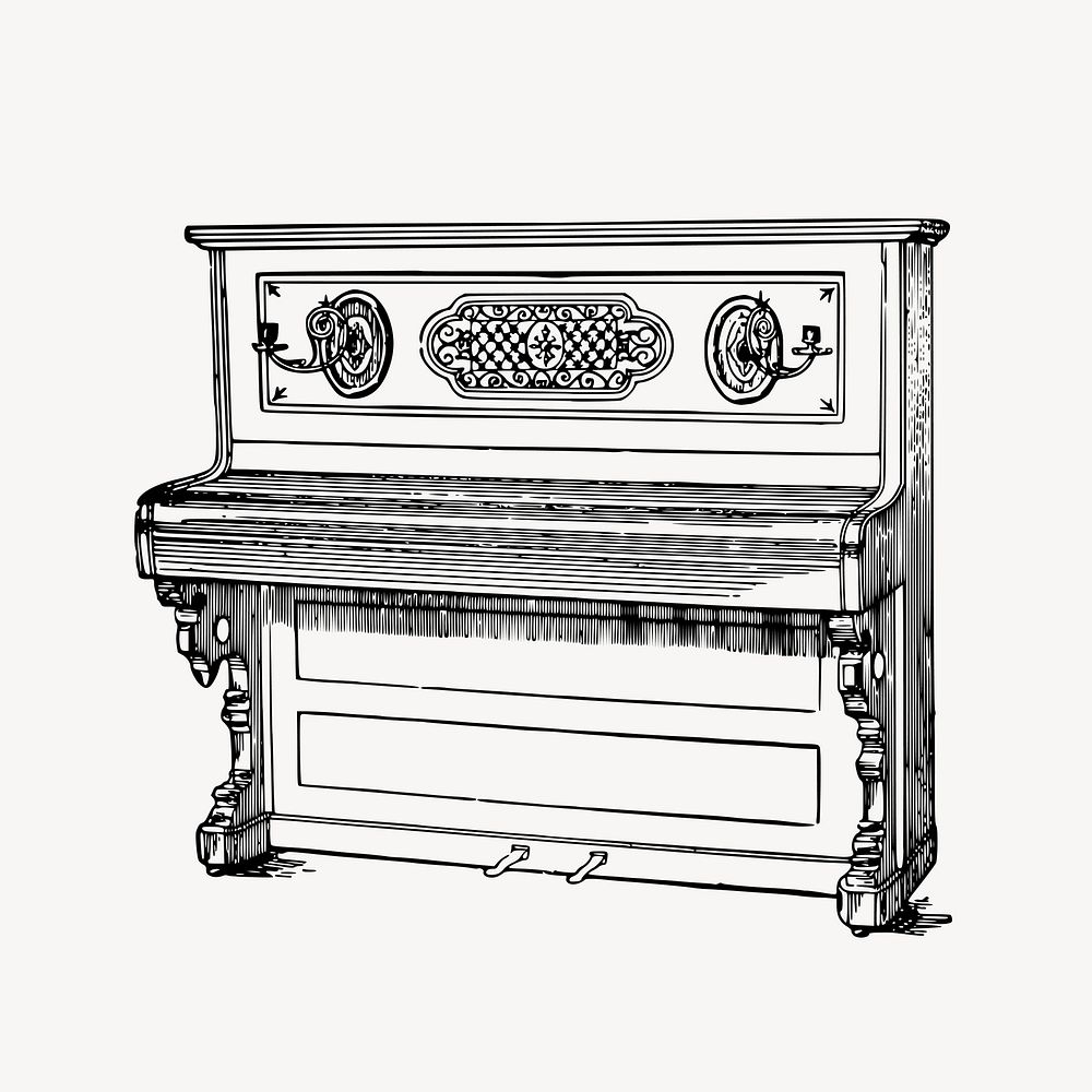 Upright piano clipart, vintage musical instrument illustration vector. Free public domain CC0 image.