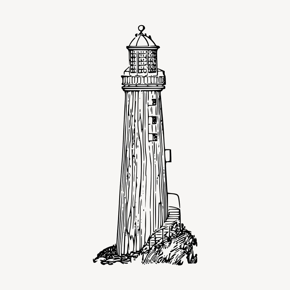 Lighthouse tower clipart, vintage architecture illustration vector. Free public domain CC0 image.