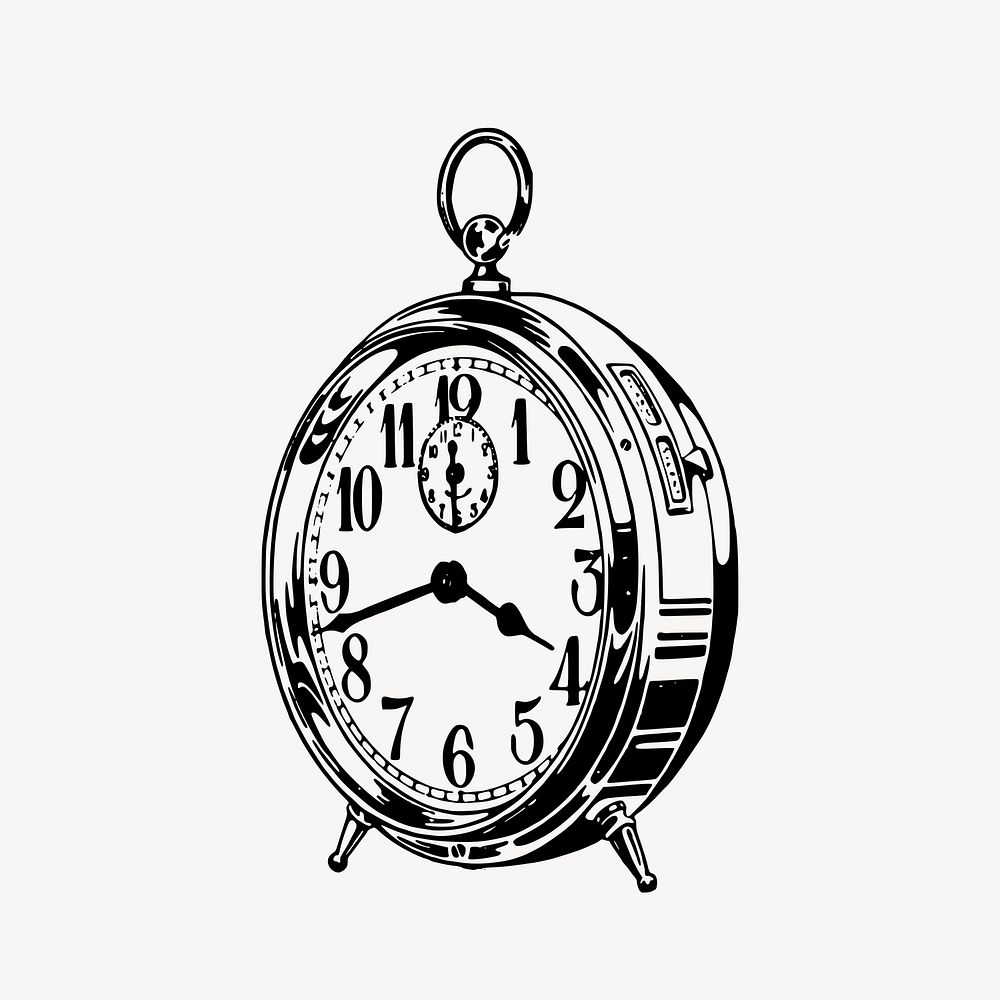 Alarm clock clipart, vintage object illustration vector. Free public domain CC0 image.