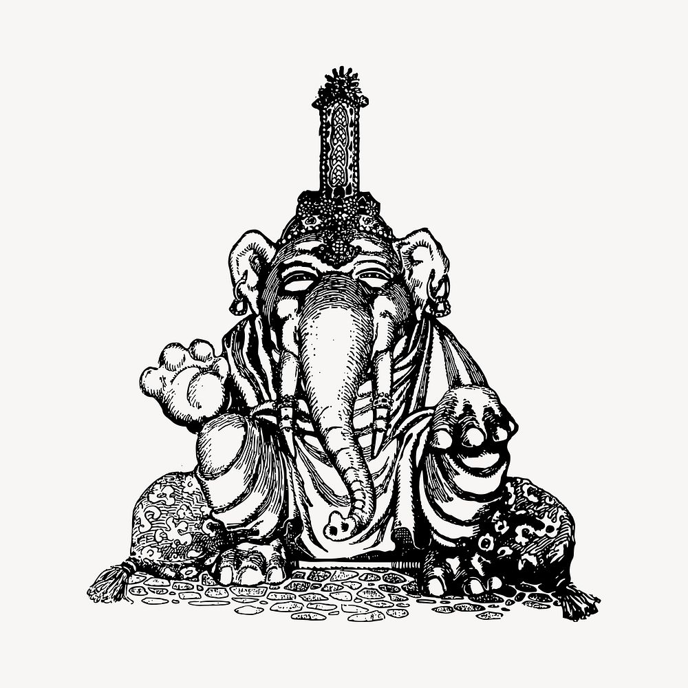Ganesha, elephant god clipart, vintage religious illustration vector. Free public domain CC0 image.