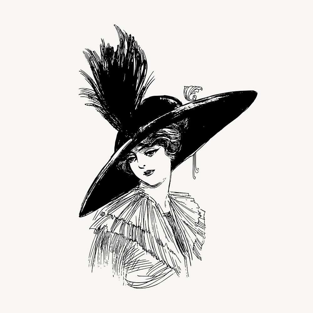 Sad elegant lady clipart, vintage fashion illustration vector. Free public domain CC0 image.